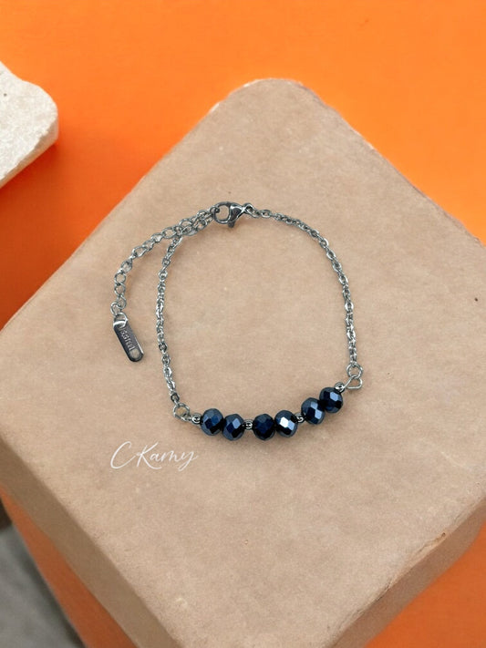 Bracelet femme chaînette argent bleu marine