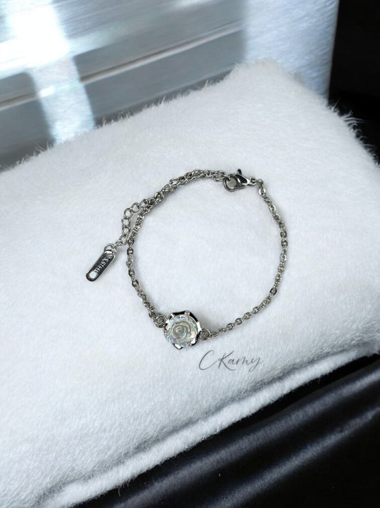 Bracelet femme chaînette argent fleur rose