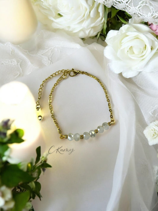 Bracelet femme chaînette doré beige brillant