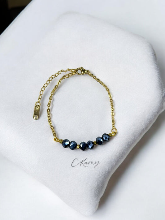 Bracelet femme chaînette doré bleu marine