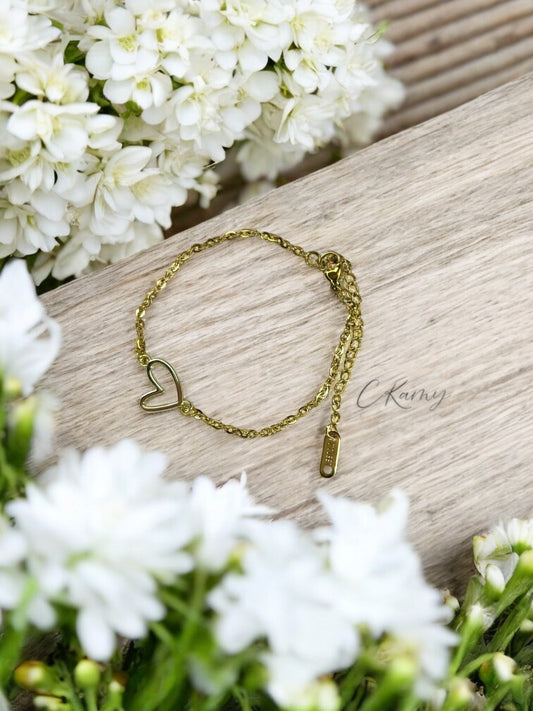 Bracelet femme chaînette doré coeur