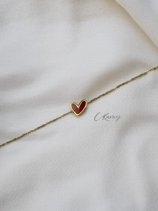 Bracelet femme chaînette doré coeur rouge