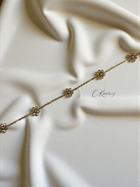 Bracelet femme chaînette doré fleurs champagne