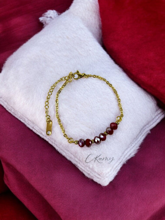Bracelet femme chaînette doré rouge