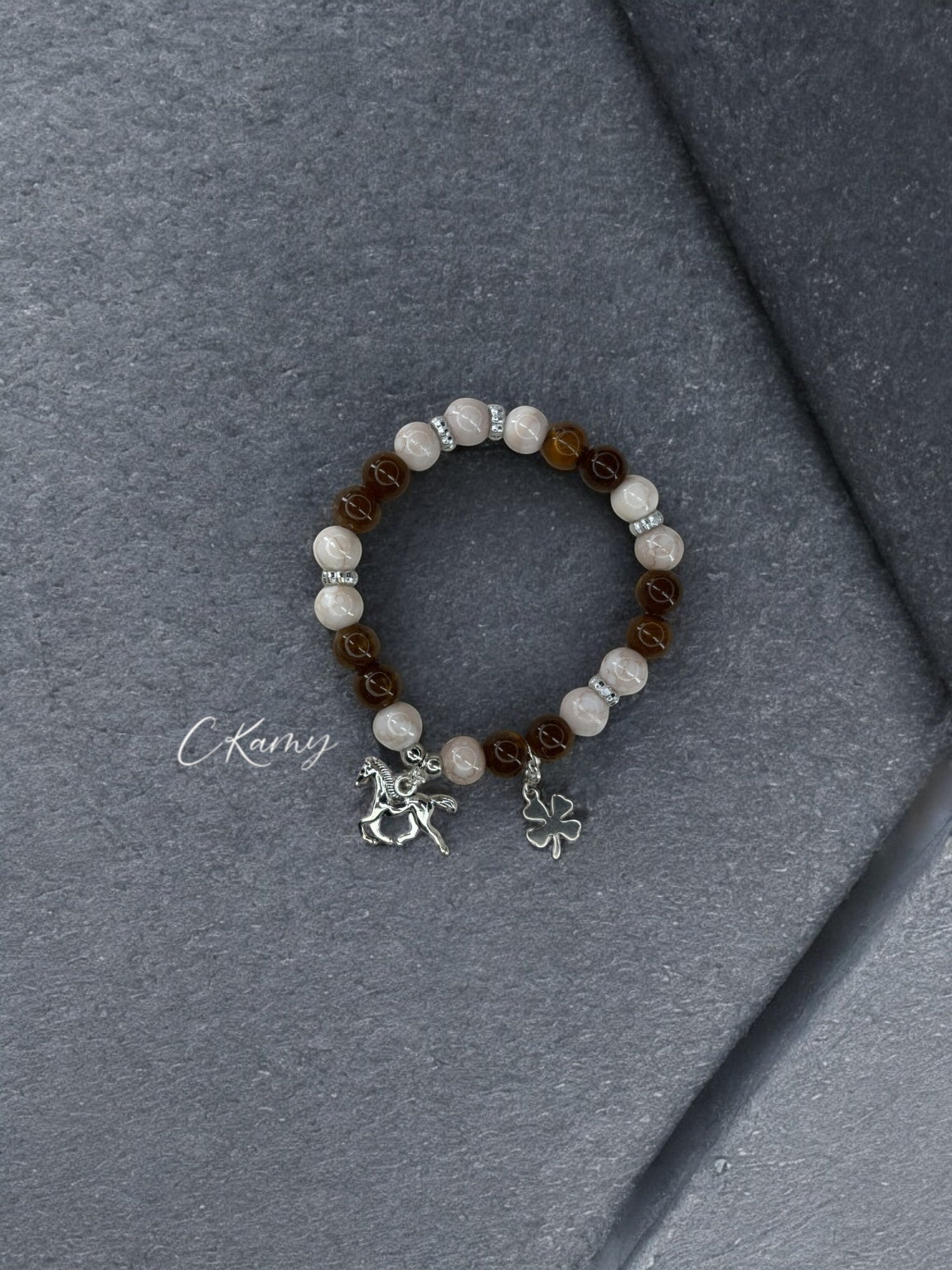 Bracelet femme cheval argent marron beige