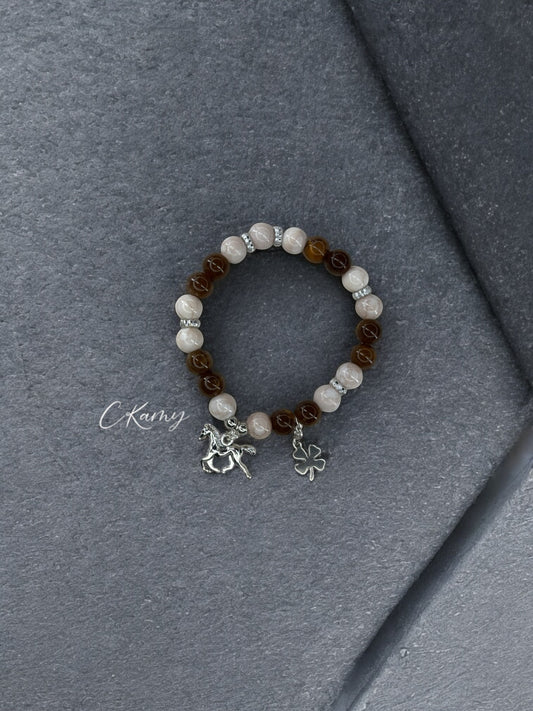 Bracelet femme cheval argent marron beige