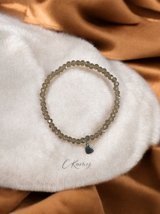 Bracelet femme coeur argent facettes 4mm beige