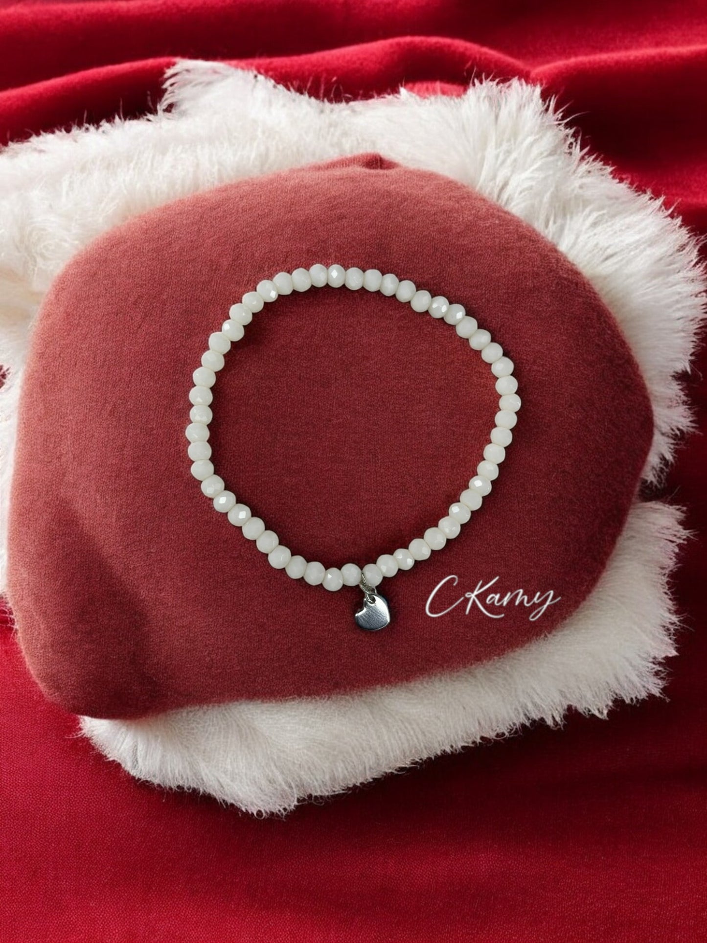 Bracelet femme coeur argent facettes 4mm blanc
