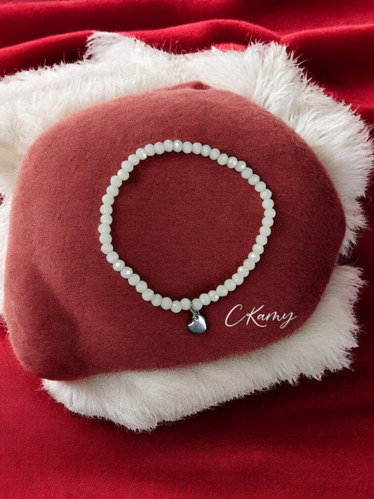 Bracelet femme coeur argent facettes 4mm blanc