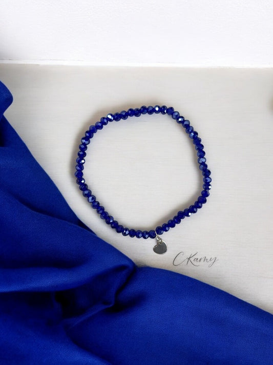 Bracelet femme coeur argent facettes 4mm bleu foncé