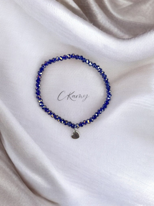 Bracelet femme coeur argent facettes 4mm bleu foncé brillant