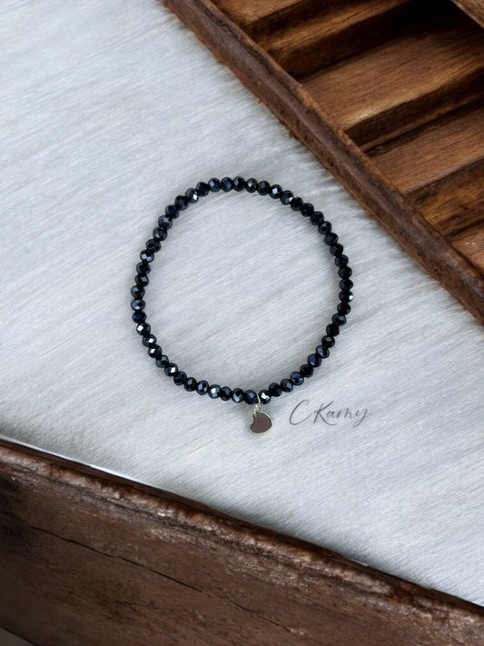 Bracelet femme coeur argent facettes 4mm bleu marine