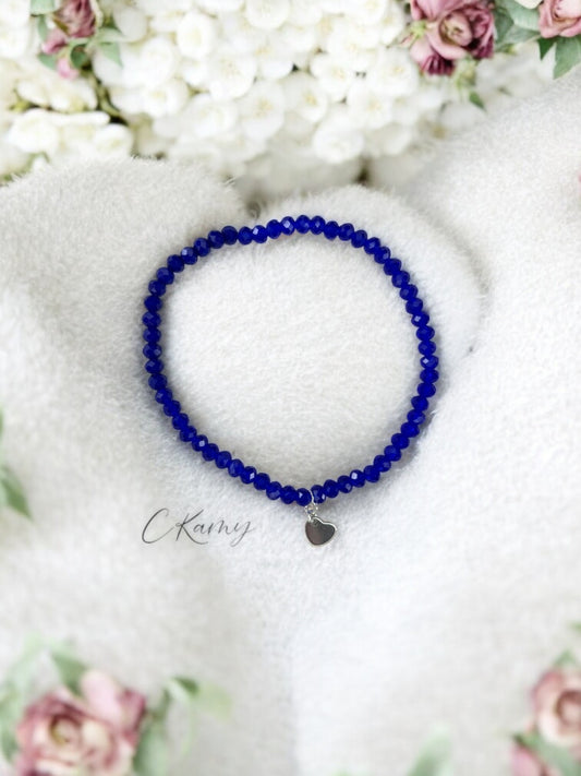 Bracelet femme coeur argent facettes 4mm bleu saphir
