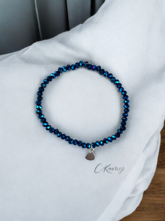 Bracelet femme coeur argent facettes 4mm bleu turquoise