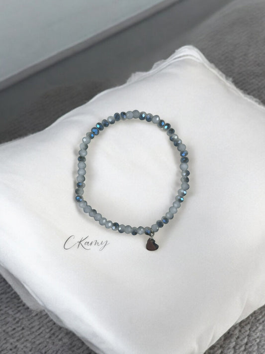 Bracelet femme coeur argent facettes 4mm gris dégradé