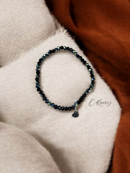 Bracelet femme coeur argent facettes 4mm multicolore foncé