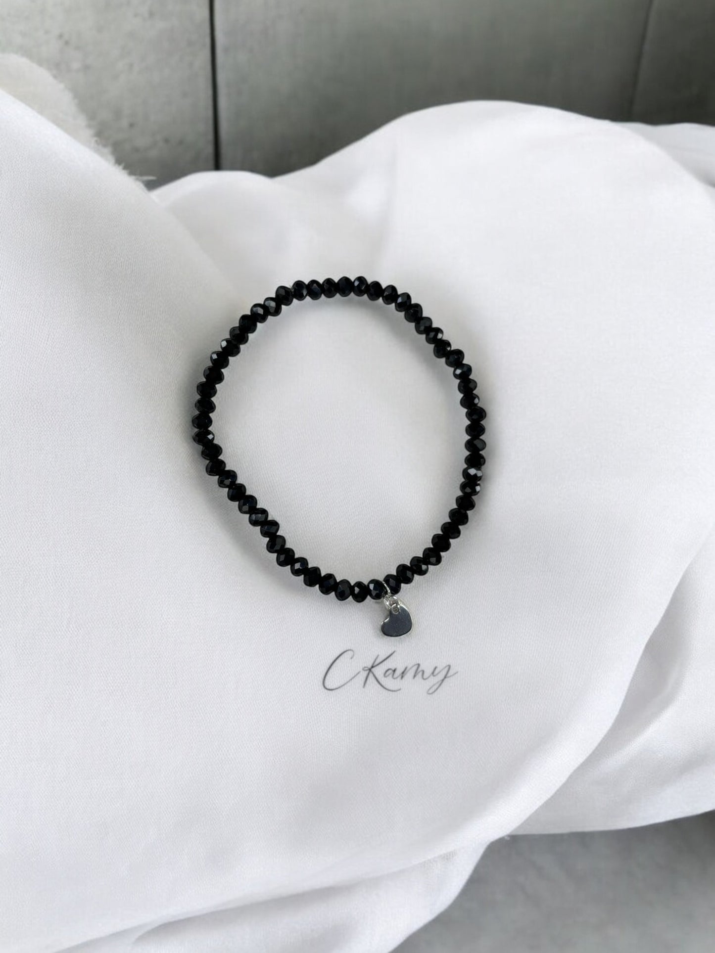 Bracelet femme coeur argent facettes 4mm noir