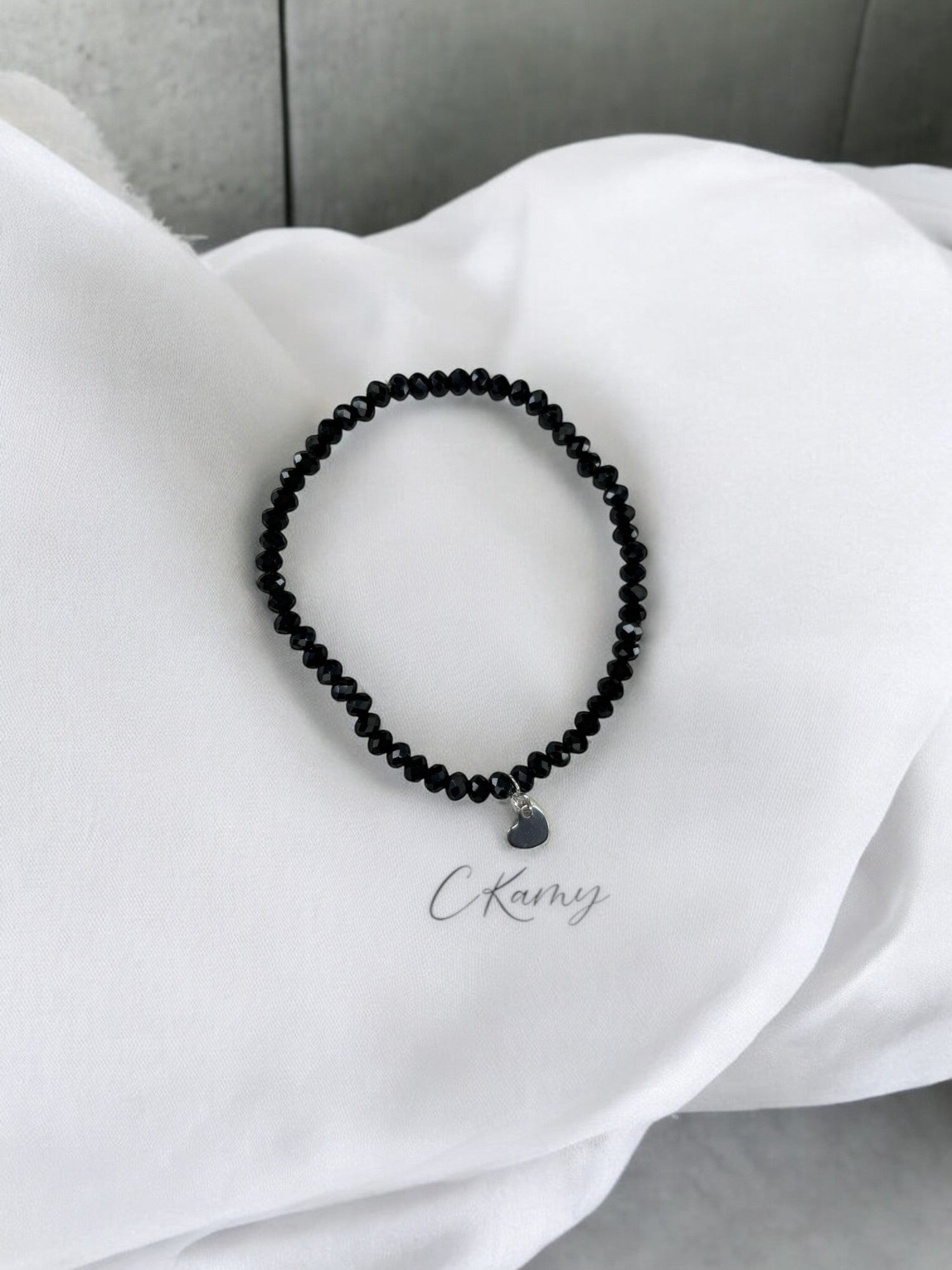 Bracelet femme coeur argent facettes 4mm noir