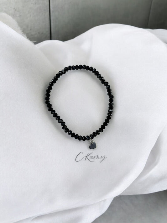 Bracelet femme coeur argent facettes 4mm noir