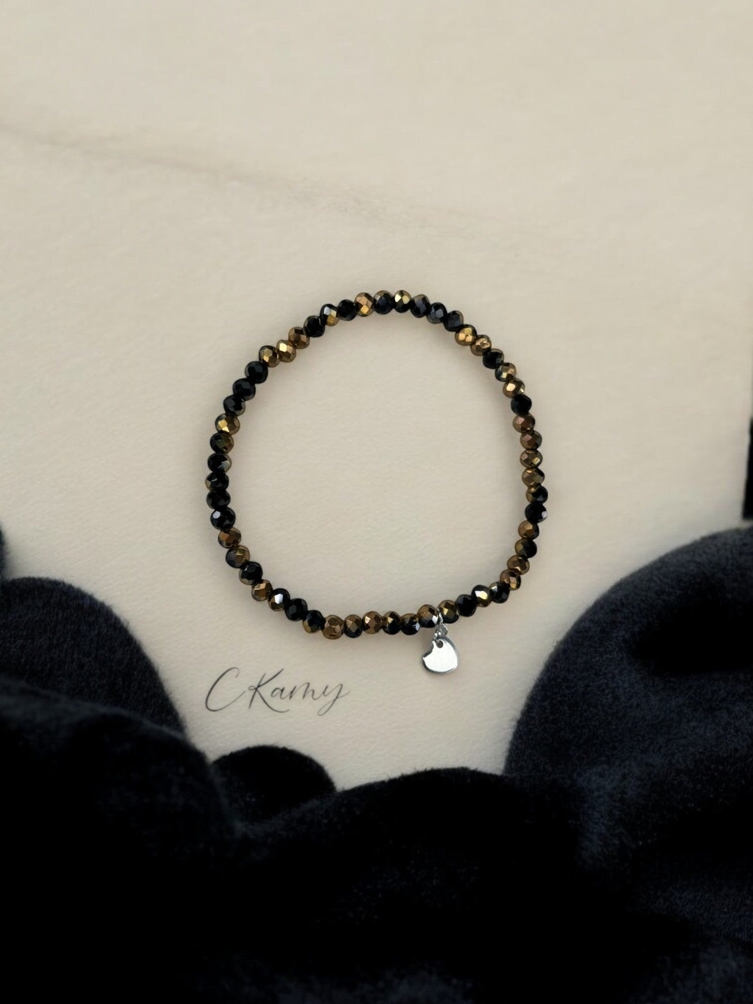 Bracelet femme coeur argent facettes 4mm noir doré