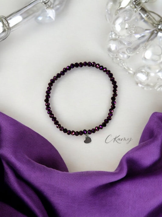 Bracelet femme coeur argent facettes 4mm prune