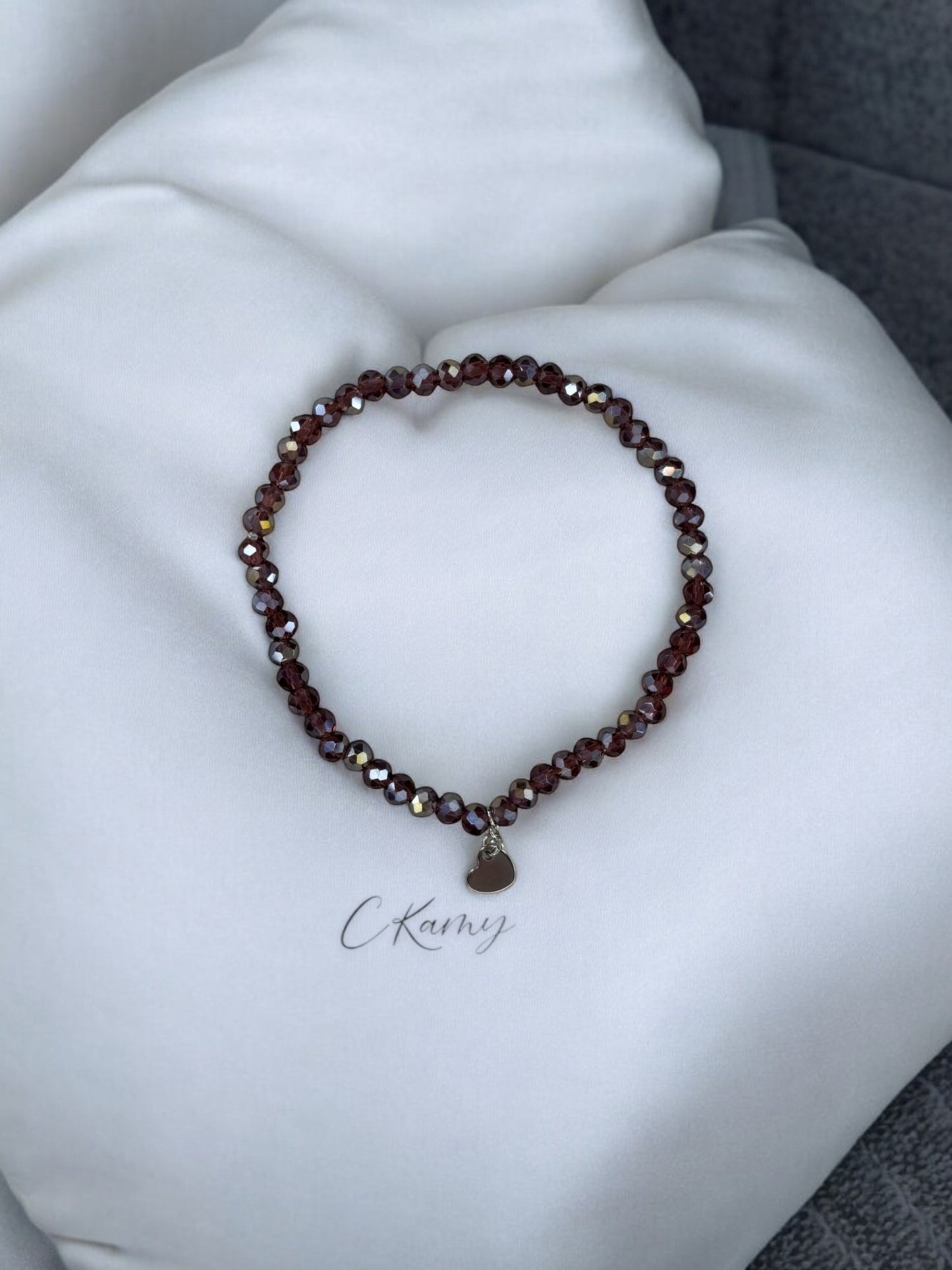 Bracelet femme coeur argent facettes 4mm prune clair