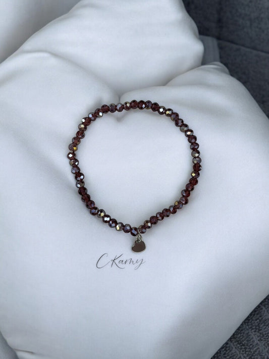 Bracelet femme coeur argent facettes 4mm prune clair