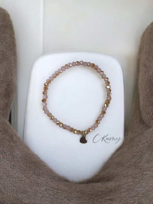 Bracelet femme coeur argent facettes 4mm rose dégradé