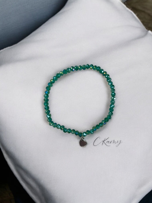 Bracelet femme coeur argent facettes 4mm vert