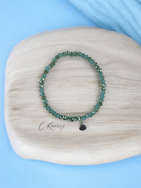 Bracelet femme coeur argent facettes 4mm vert d'eau