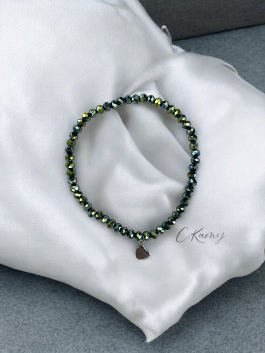 Bracelet femme coeur argent facettes 4mm vert doré