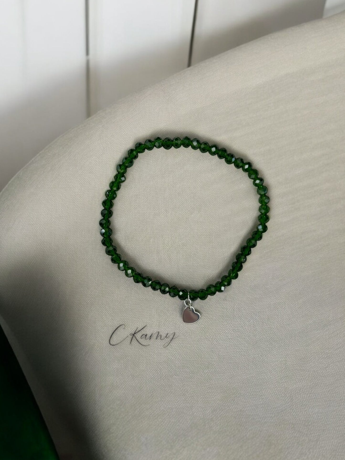 Bracelet femme coeur argent facettes 4mm vert sapin