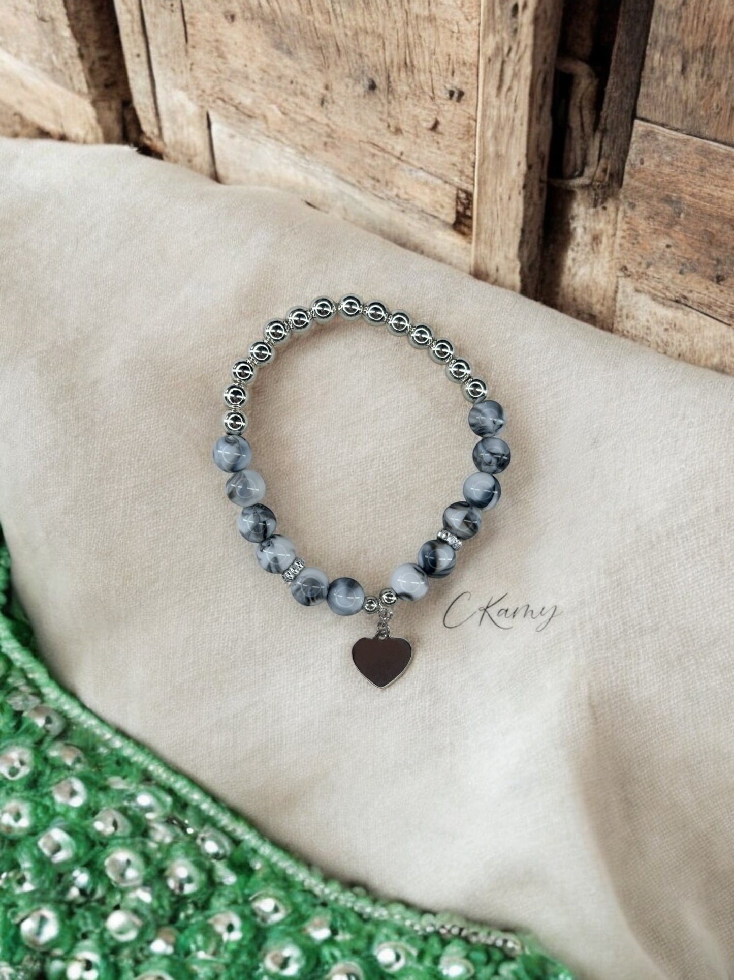 Bracelet femme coeur argent gris