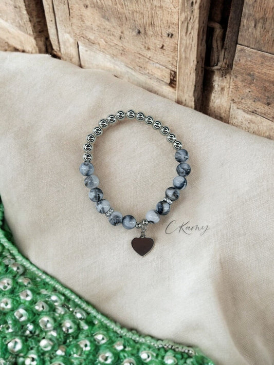 Bracelet femme coeur argent gris