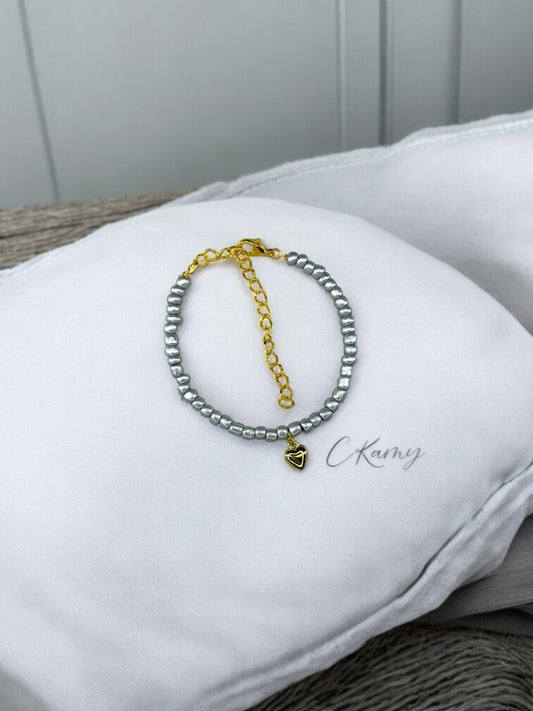 Bracelet femme coeur bombé rocaille argent