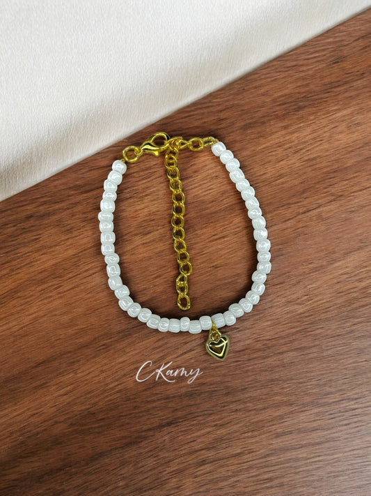 Bracelet femme coeur bombé rocaille blanc brillant