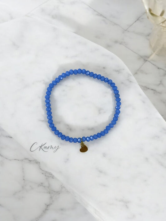 Bracelet femme coeur doré facettes 4mm bleu ciel