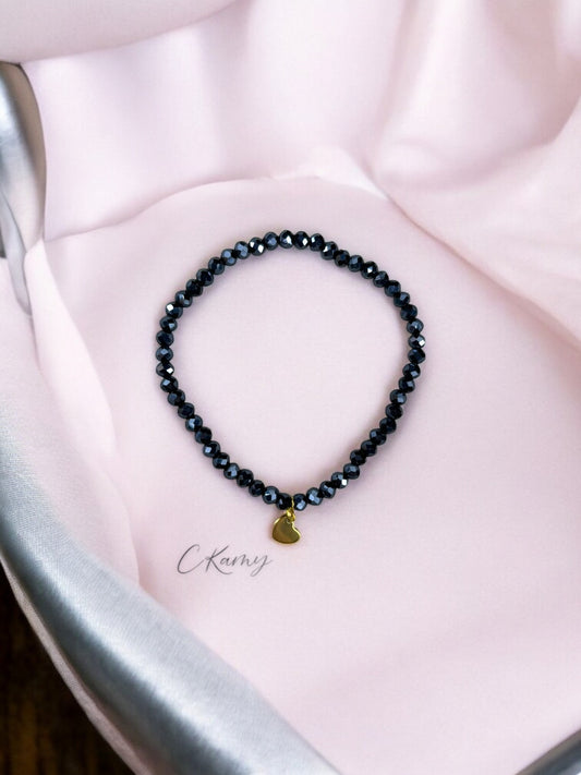 Bracelet femme coeur doré facettes 4mm bleu marine