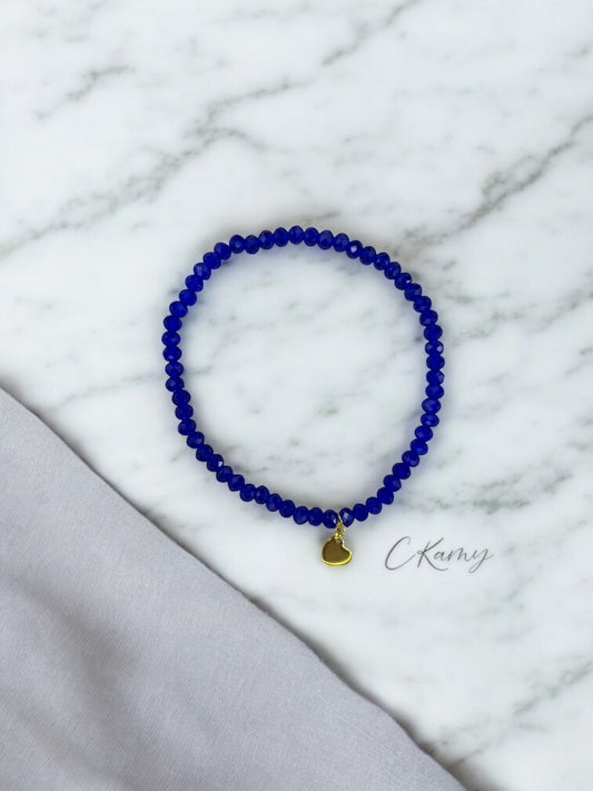 Bracelet femme coeur doré facettes 4mm bleu saphir