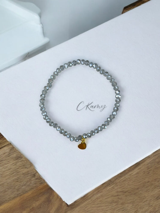 Bracelet femme coeur doré facettes 4mm bleu transparent clair