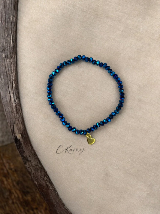 Bracelet femme coeur doré facettes 4mm bleu turquoise