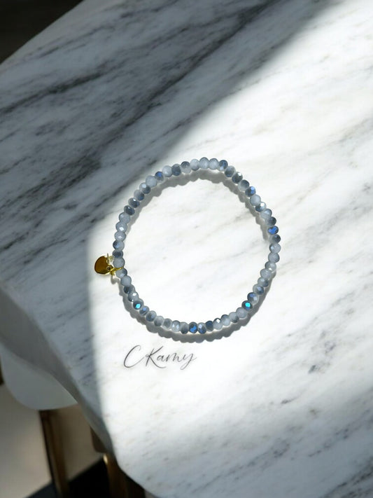 Bracelet femme coeur doré facettes 4mm gris dégradé