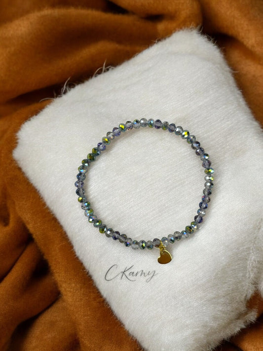 Bracelet femme coeur doré facettes 4mm multicolore clair