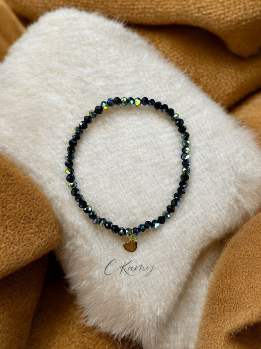 Bracelet femme coeur doré facettes 4mm multicolore foncé
