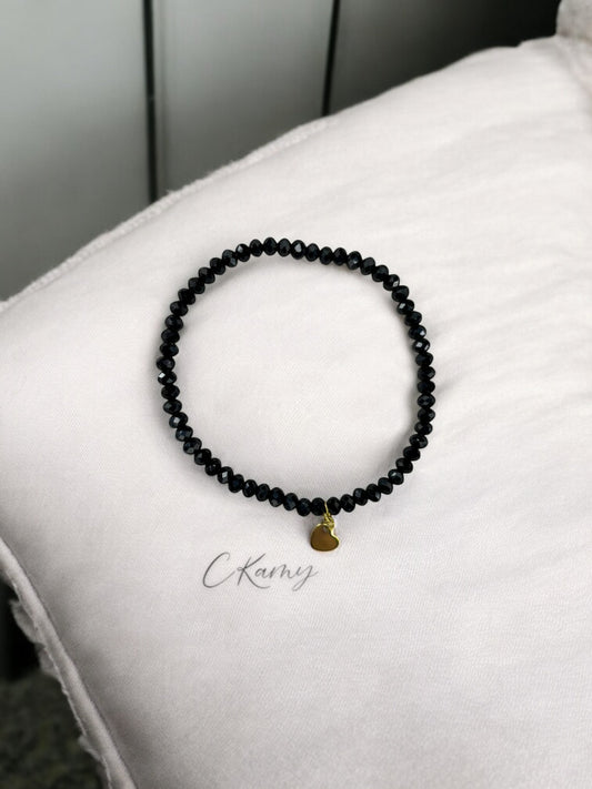 Bracelet femme coeur doré facettes 4mm noir