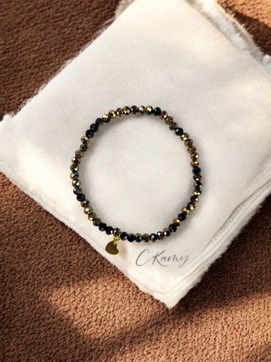 Bracelet femme coeur doré facettes 4mm noir doré