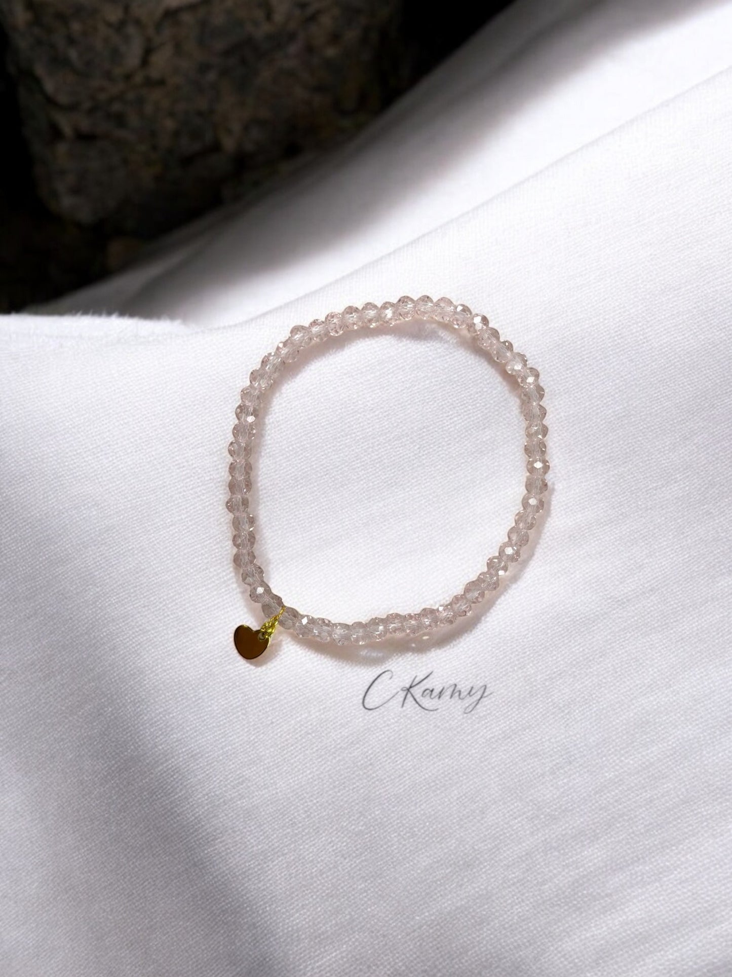 Bracelet femme coeur doré facettes 4mm rose
