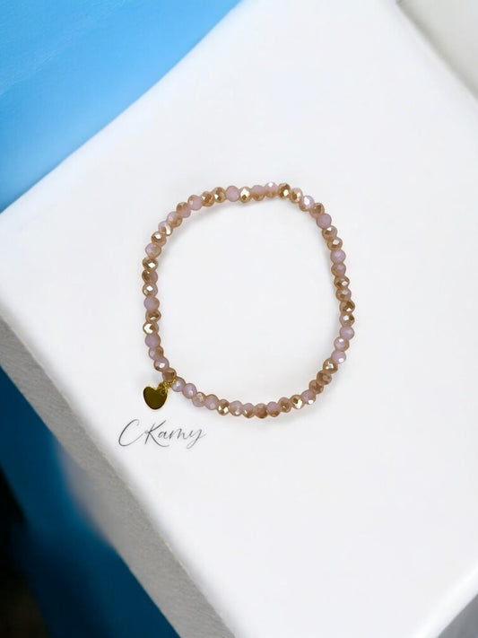 Bracelet femme coeur doré facettes 4mm rose dégradé