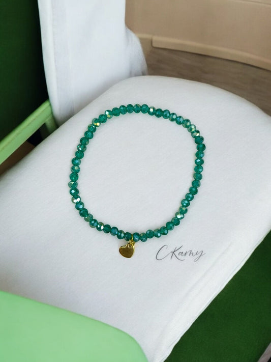 Bracelet femme coeur doré facettes 4mm vert