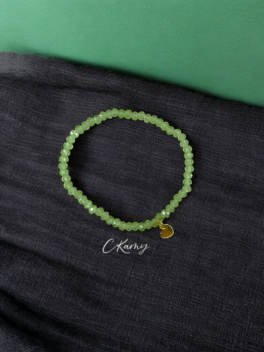 Bracelet femme coeur doré facettes 4mm vert clair